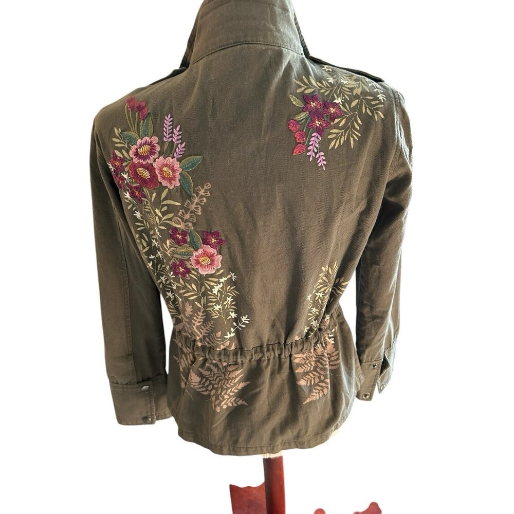 Vintage Sheryl Crowe Jacket Women XS Embroidered Floral Utility Boho Army Green - Picture 6 of 14